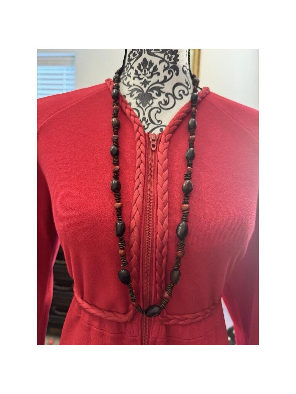 NECKLACE 34” VTG Wood Beads, Orange/Red and brown